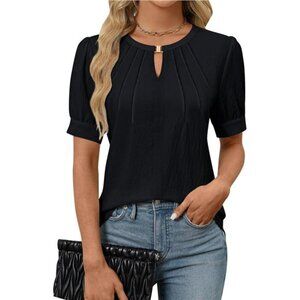 Womens Dressy Casual Tops Keyhole Business Work Blouses Pleated